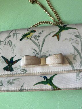 Small Ted Baker Purse White Faille with Bird Motif